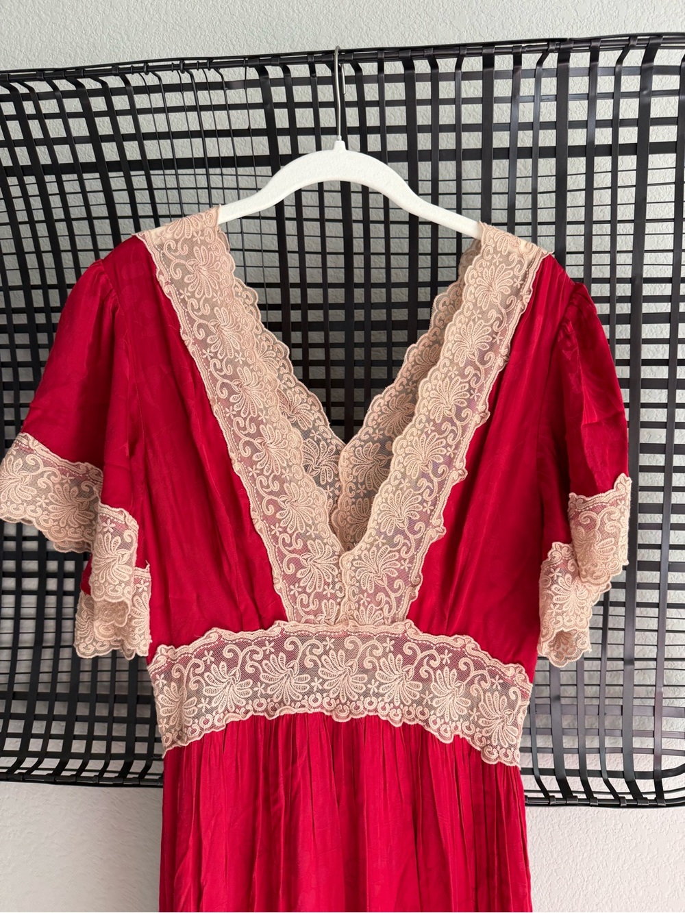 Spell Red Maxi Dress with Cream Lace Trim - Picture 3 of 7